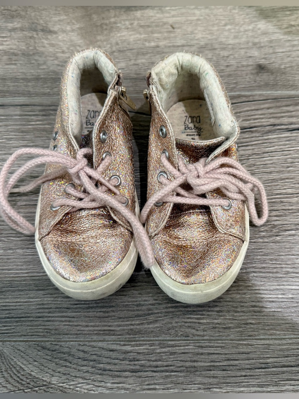 Zara Baby (size 24) Metallic Rose Gold Glitter Kids Sneakers